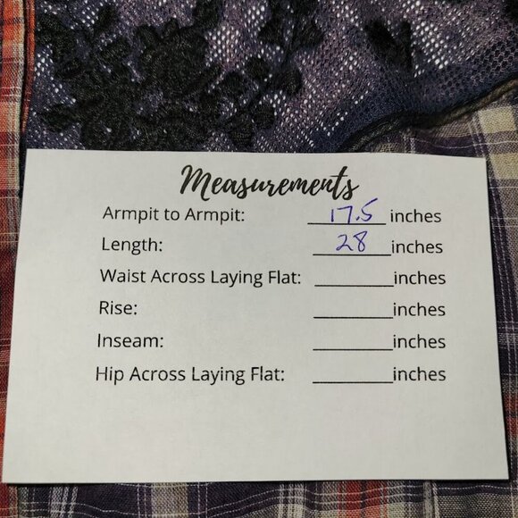 Free People Floral Lace Insert Plaid Cotton Top Long Sleeve Women's Size S - Picture 12 of 13